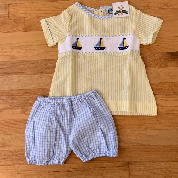 NEW Southern Taters Smocked Sailboat Outfit - Picture 1 of 2